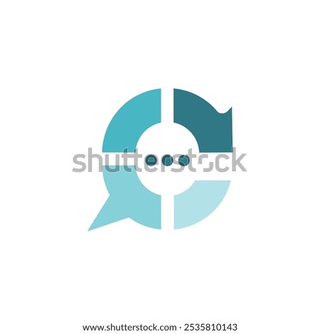  An abstract design of a letter c in circular shape with speech text bubble and arrow for communication related logo