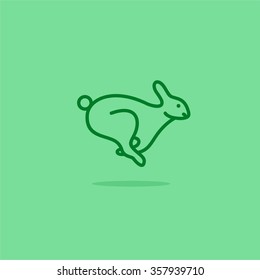 Abstract Design Line Art Running Rabbit/bunny Icon On A Green Background