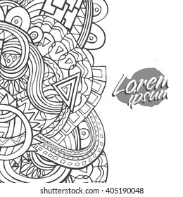 Abstract design with lines and shapes in outline style, doodle background composition. Easy to use for greeting, poster, banner