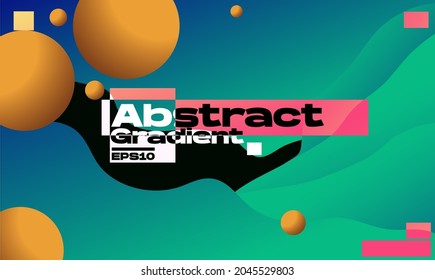 Abstract design liquid background from colorful gradient Green and blue Fluid shape composition with gradient random balls and some inverted color shape 