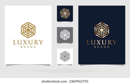 Abstract design logo golden hexagon futuristic