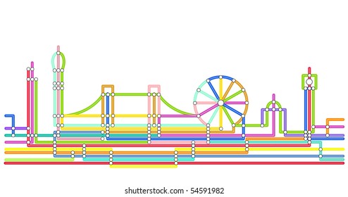 Abstract design of the London skyline in the style of an underground map