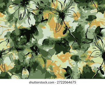 abstract design, medium size leaves and flowers, with green color, for digital print ideas for textiles or background images.