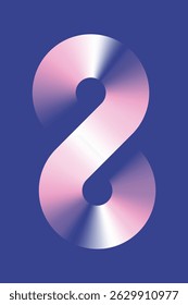 Abstract design with a metallic gradient in pink and blue, forming a sleek, twisted shape. The gradient creates a modern, futuristic look with a metallic sheen. Abstract graphic vector.