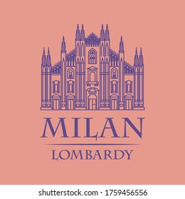 Abstract design with Milan Cathedral, and text Milan, Lombardy inside, vector illustration