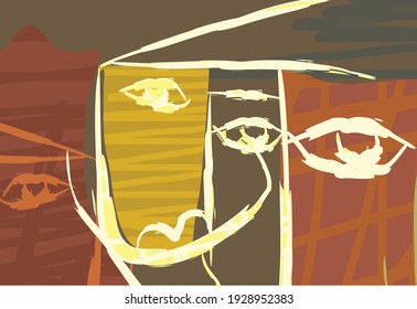 Abstract design with minimal female face.One line drawing style.