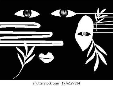 Abstract design with minimal female face.One line drawing style.