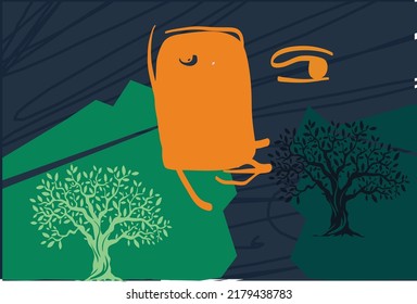 Abstract design with minimal female face.One line drawing style.