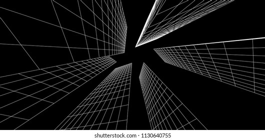 Abstract design. Modern architecture wireframe space