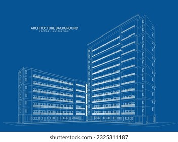Diseño abstracto. Espacio de estructura alambrada de arquitectura moderna