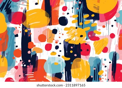 abstract design modern handmade colorful seamless pattern, in the style of large brushstrokes loose brushwork, layered textures, shapes, bold patterns and typography, texture-rich canvases, free brush