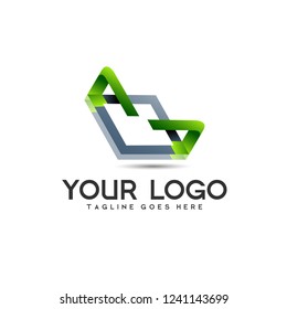 abstract design with modern style, cool logo for industry and technology, logo for internet, 3 dimensional  with some color combination.