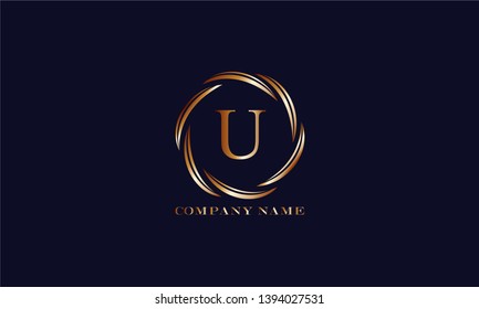 Abstract design of the monogram with the letter U. Golden vector logo business sign, restaurant, boutique, hotel, heraldry, jewelry. Vector illustration.