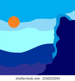 Abstract design mountain, moon, sky, hills