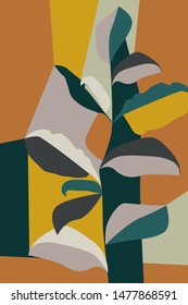 Abstract design with nature-inspired and abstract shapes. Modern exotic jungle plants illustration. Creative pattern with hand drawn shapes 