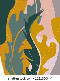 Abstract design with nature-inspired and abstract shapes. Modern exotic illustration. Creative pattern with hand drawn shapes 