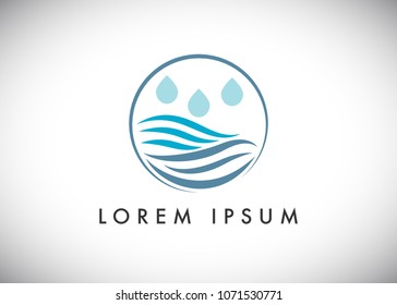Abstract design of ocean logo with waves and water drop. Vector illustration