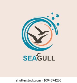 abstract design of ocean logo with waves and seagulls