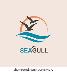abstract design of ocean logo with waves and seagulls