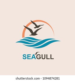 abstract design of ocean logo with waves and seagulls
