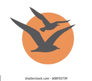 Abstract design of ocean logo with waves and seagulls. Vector illustration