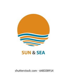 Abstract design of ocean logo with waves and sun. Vector illustration

