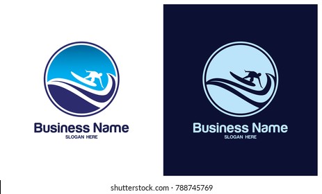 Abstract design of ocean logo with waves. Surfing and Water logo Design Template. Vector illustration