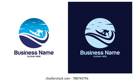 Abstract design of ocean logo with waves. Surfing and Water logo Design Template. Vector illustration