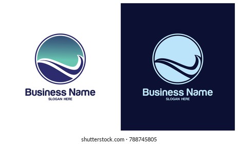 Abstract design of ocean logo with waves. Surfing and Water logo Design Template. Vector illustration