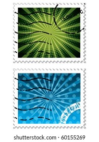 Abstract design on blue and green stamps