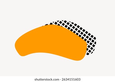Abstract design with an orange shape layered over a black and white grid pattern. Bold orange contrasts with geometric grid. Modern and minimalistic art piece. Cute illustration vector.