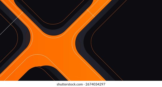 Fondo geométrico de Vector de Formas naranjas de diseño Abstractas. Superponer la capa en el espacio negro y naranja. Aplicable para el sitio web, producto, Anuncio, invitación, partido. Presentación moderna.
