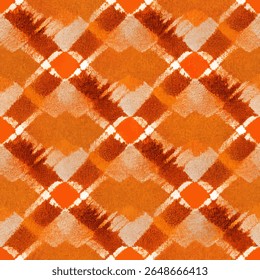 Motifs Abstrait à carreaux orange et blanc. Motif rétro orange plaid, motif grunge lignes ikat, motif ikat harmonieux, arrière-plan Illustration vectorielle pour imprimer le papier.