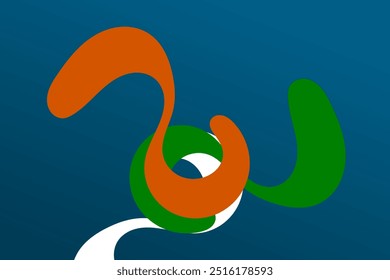 Abstract design with orange,white and green shapes on a blue background