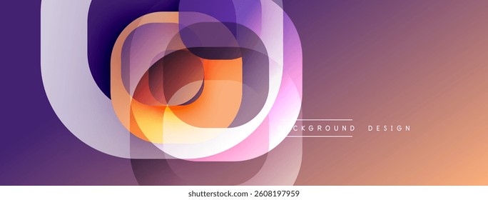 Abstract design. Overlapping circles create vibrant color gradients. Purple, orange, pink hues blend seamlessly. Modern aesthetic.