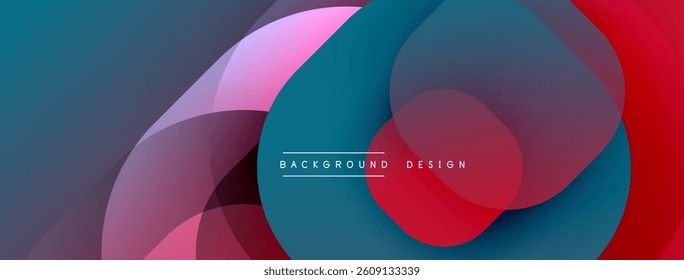 Abstract design. Overlapping circles create dynamic composition. Shades of red, pink, teal blend smoothly. Modern aesthetic, suitable for backgrounds.