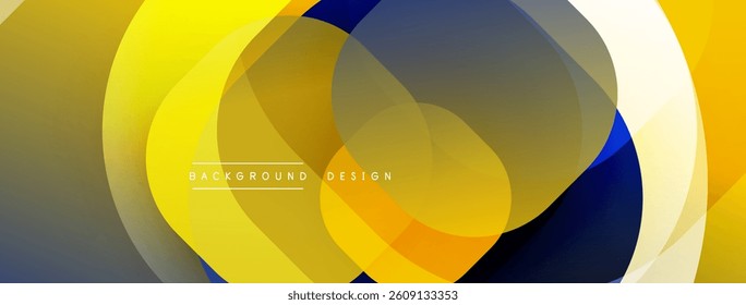 Abstract design. Overlapping circles create dynamic composition. Yellow, blue, gray tones blend seamlessly. Modern aesthetic, vibrant, smooth gradients.