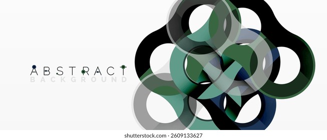 Abstract design. Overlapping circles create dynamic composition. Green, gray, black hues blend. Modern aesthetic. Minimalist style.