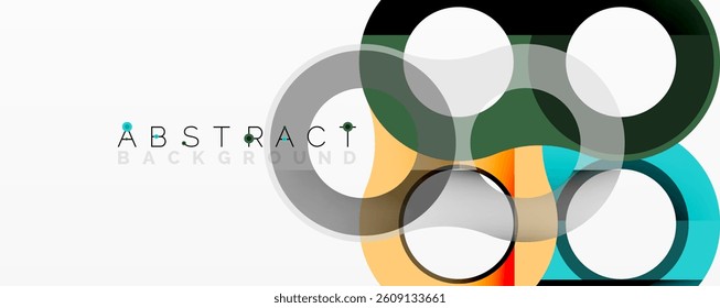 Abstract design. Overlapping circles create modern visual. Bright colors, transparent shapes, geometric pattern. Clean, simple, stylish.