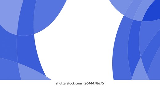 Diseño Abstractas con Formas superpuestas, curvas y en capas de diferentes tonos de azul sobre un fondo blanco