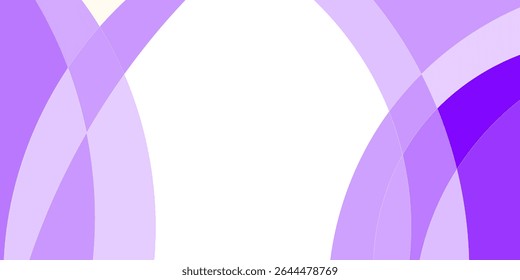 Abstract design with overlapping, curved shapes in shades of purple and white
