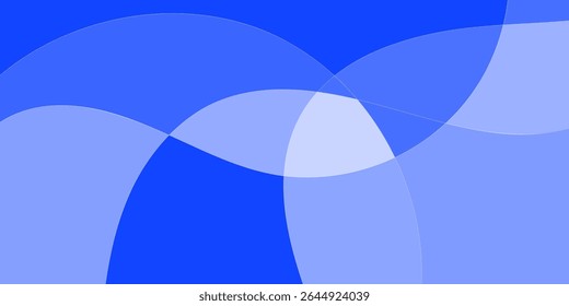 Abstract design with overlapping, curved shapes in shades of blue