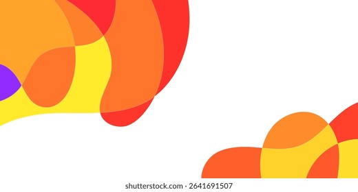 Abstract design with overlapping, flowing shapes of vibrant orange, yellow, red, and a touch of purple