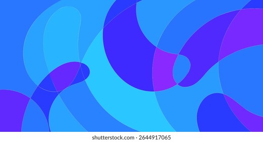 Abstract design with overlapping, flowing shapes of vibrant blue and purple hues