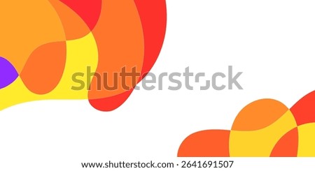 Abstract design with overlapping, flowing shapes of vibrant orange, yellow, red, and a touch of purple