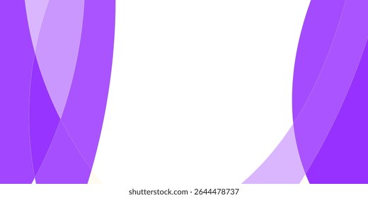 Abstract design with overlapping, flowing, vibrant purple shapes on a white background