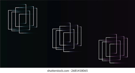 Abstract design with overlapping, glowing squares on a dark background.