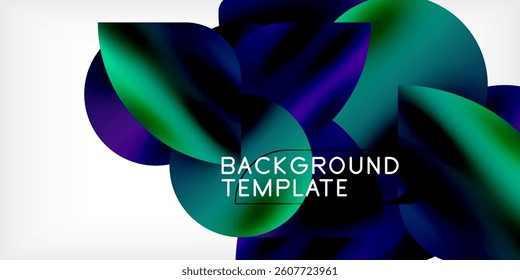 Abstract design. Overlapping shapes create dynamic composition. Gradient colors blend, forming modern visual experience. Smooth transitions, vibrant hues.
