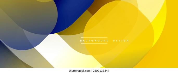Abstract design. Overlapping shapes create dynamic composition. Yellow, blue, gray tones blend seamlessly. Modern aesthetic for backgrounds, presentations.