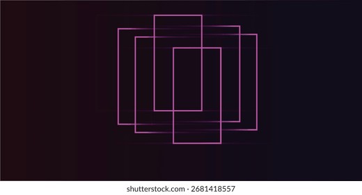 Abstraktes Design überlappender Quadrate mit leuchtend rosa Linien auf dunklem Hintergrund.